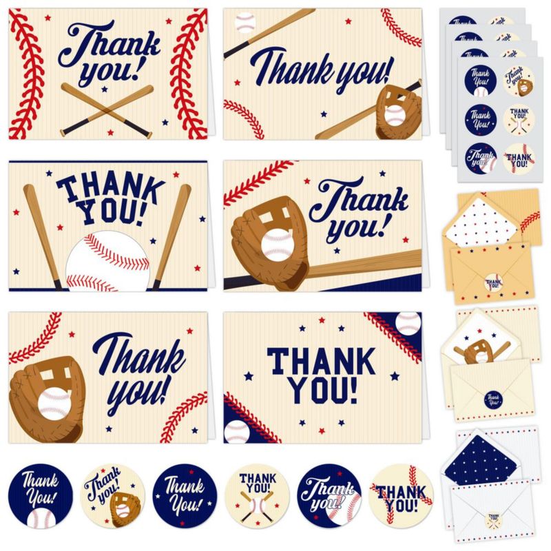 Tarjetas de agradecimiento Decorably 6x4 pulgadas – Pack de 24 tema béisbol