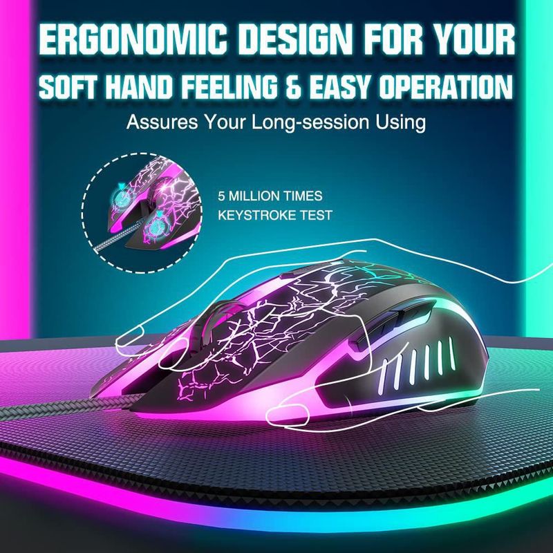 Ratón para juegos BENGOO Ergonómico RGB 3600 DPI con cable - Negro