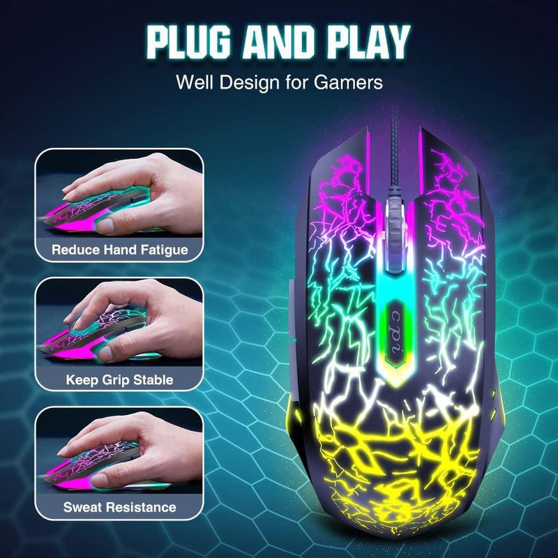 Ratón para juegos BENGOO Ergonómico RGB 3600 DPI con cable - Negro