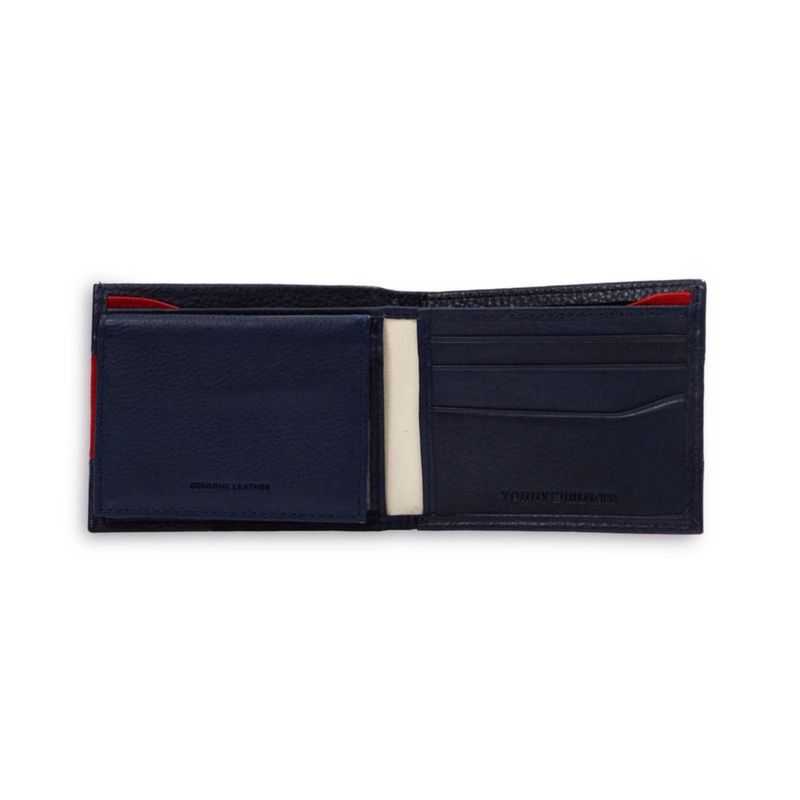 Cartera Tommy Hilfiger de piel delgada con doble pliegue azul/blanco/rojo