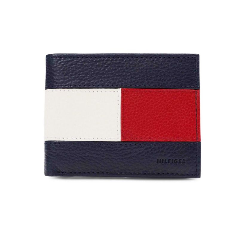 Cartera Tommy Hilfiger de piel delgada con doble pliegue azul/blanco/rojo