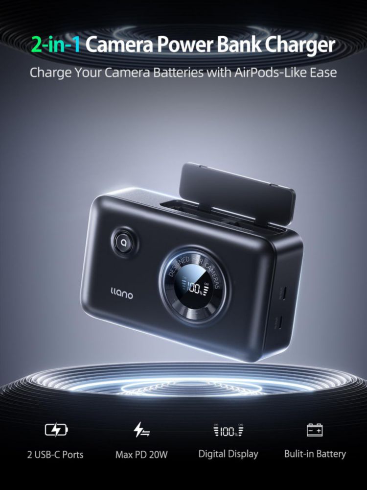 Cargador de baterías llano NP-FZ100 12400 mAh USB‑C con pantalla digital