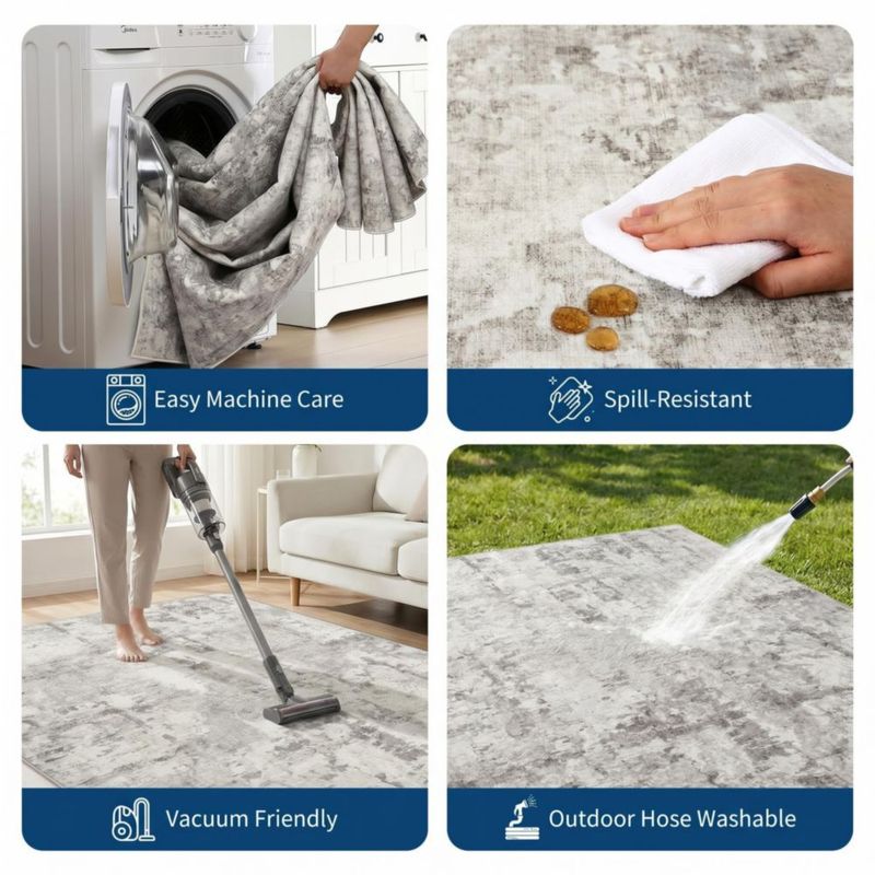 Alfombra GarveeHome 142 cm × 213 cm Abstracta Beige Lavable