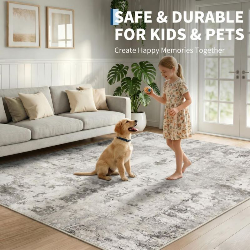 Alfombra GarveeHome 142 cm × 213 cm Abstracta Beige Lavable