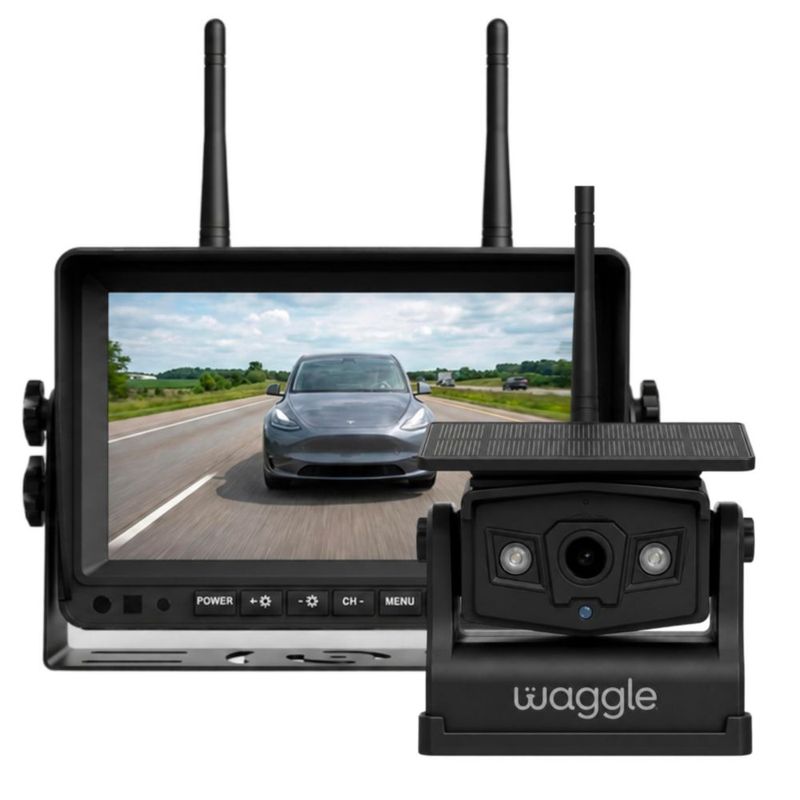 Cámara de retroceso para autocaravana Waggle 18 cm inalámbrica 1080 P HD con panel solar