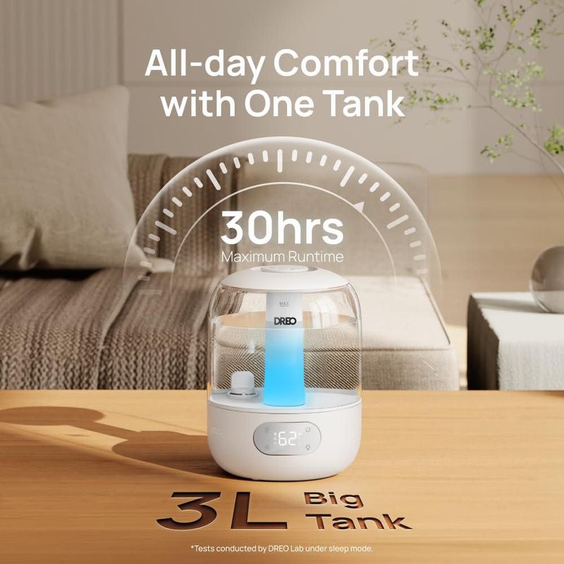 Humidificador Dreo 3L Rellenado Superior 30H de Funcionamiento Silencioso 26dB para Dormitorio