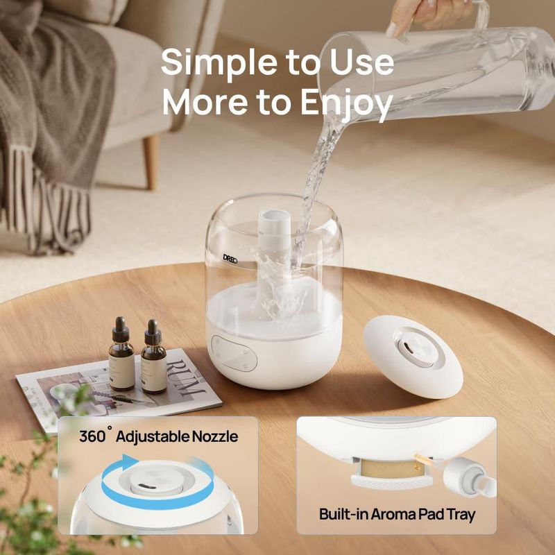 Humidificador Dreo 3L Rellenado Superior 30H de Funcionamiento Silencioso 26dB para Dormitorio