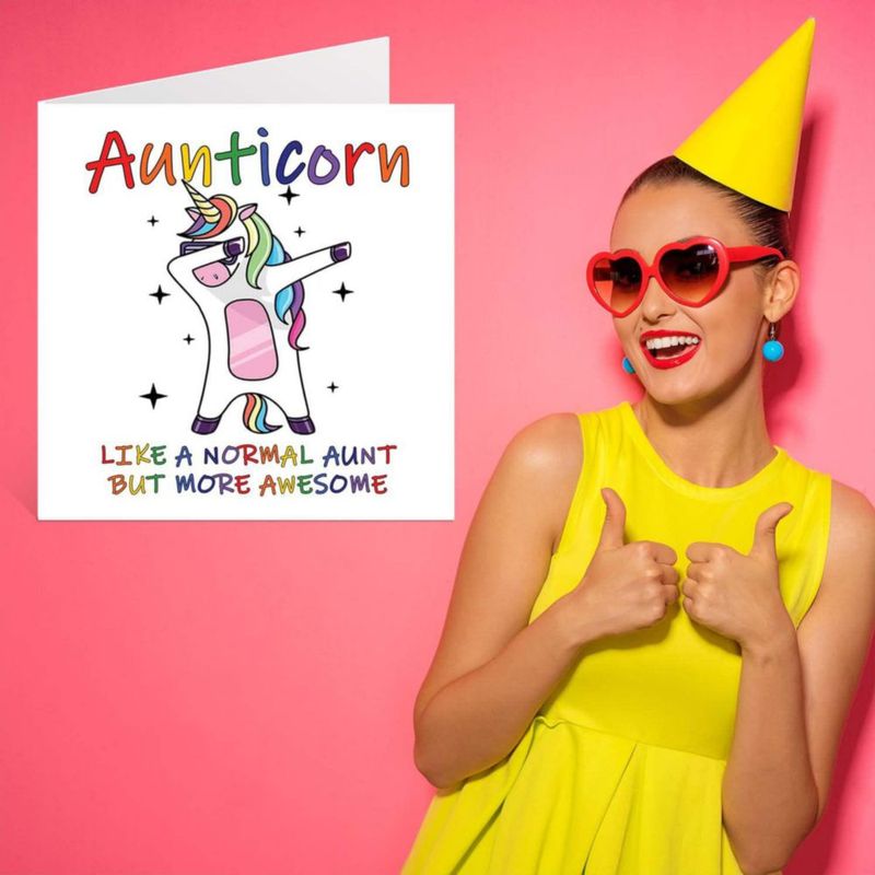 Tarjeta de felicitación Stuff4 Aunticorn (interior en blanco)