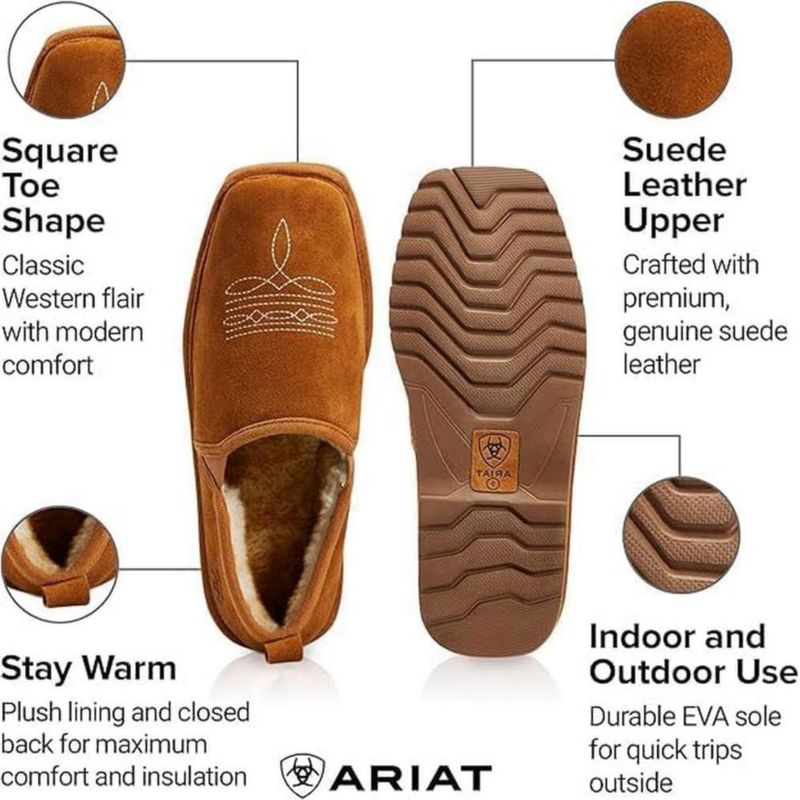 Pantufla ARIAT Lasso para hombre 28 cm gamuza color castaña