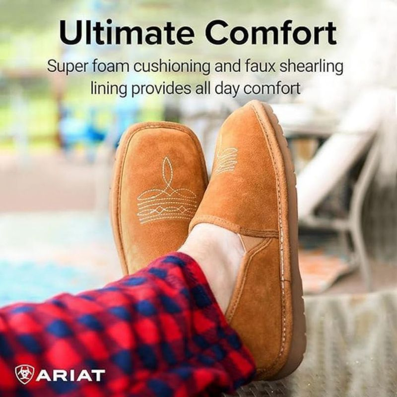 Pantufla ARIAT Lasso para hombre 28 cm gamuza color castaña