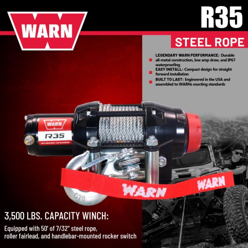 Cabrestante WARN R35 3500 lb 50’ 56 mm Cable de Acero IP67