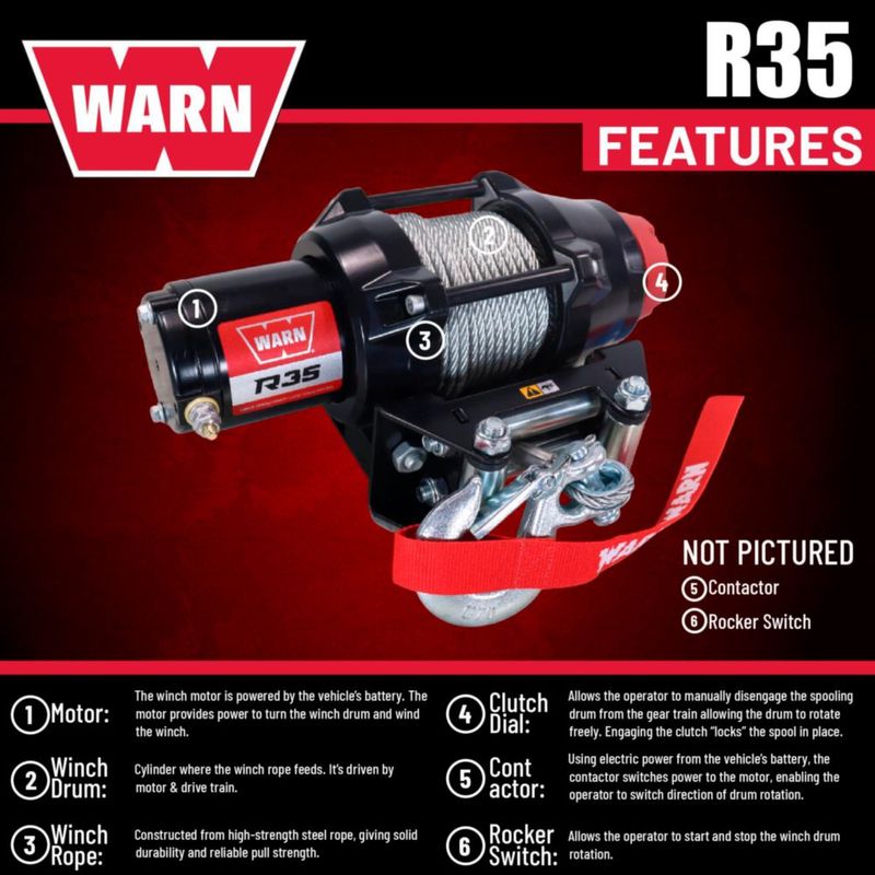Cabrestante WARN R35 3500 lb 50’ 56 mm Cable de Acero IP67