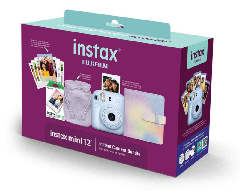 Cámara Fujifilm INSTAX Mini 12 azul con paquete navideño 2024