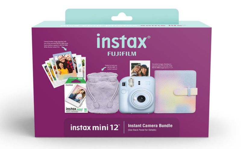 Cámara Fujifilm INSTAX Mini 12 azul con paquete navideño 2024