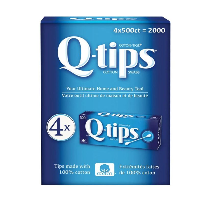 Hisopos de algodón Q-tips 4 paquetes de 500 unidades c/u (2000 en total)