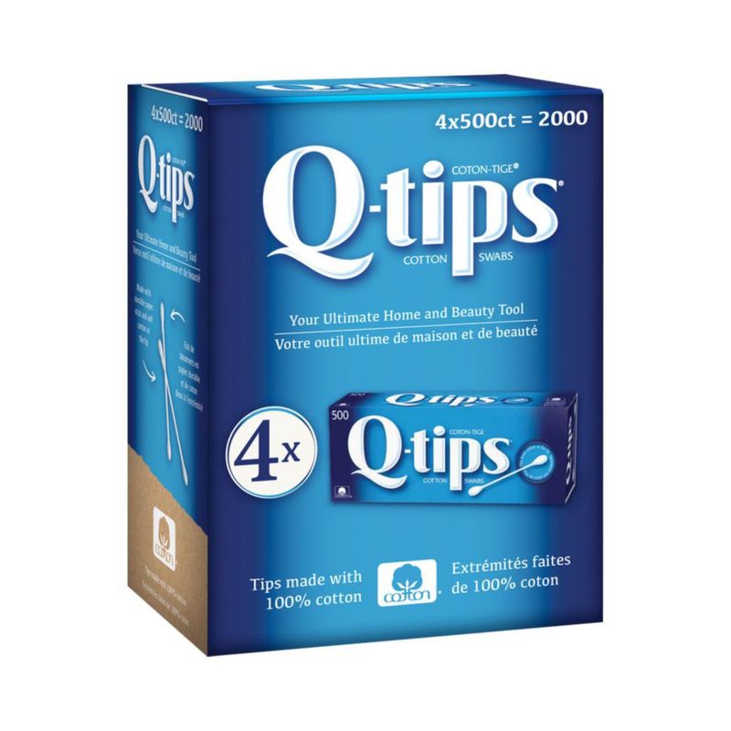 Hisopos de algodón Q-tips 4 paquetes de 500 unidades c/u (2000 en total)