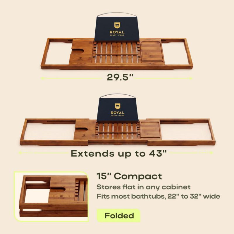 Bandeja para bañera ROYAL CRAFT WOOD plegable de bambú extensible