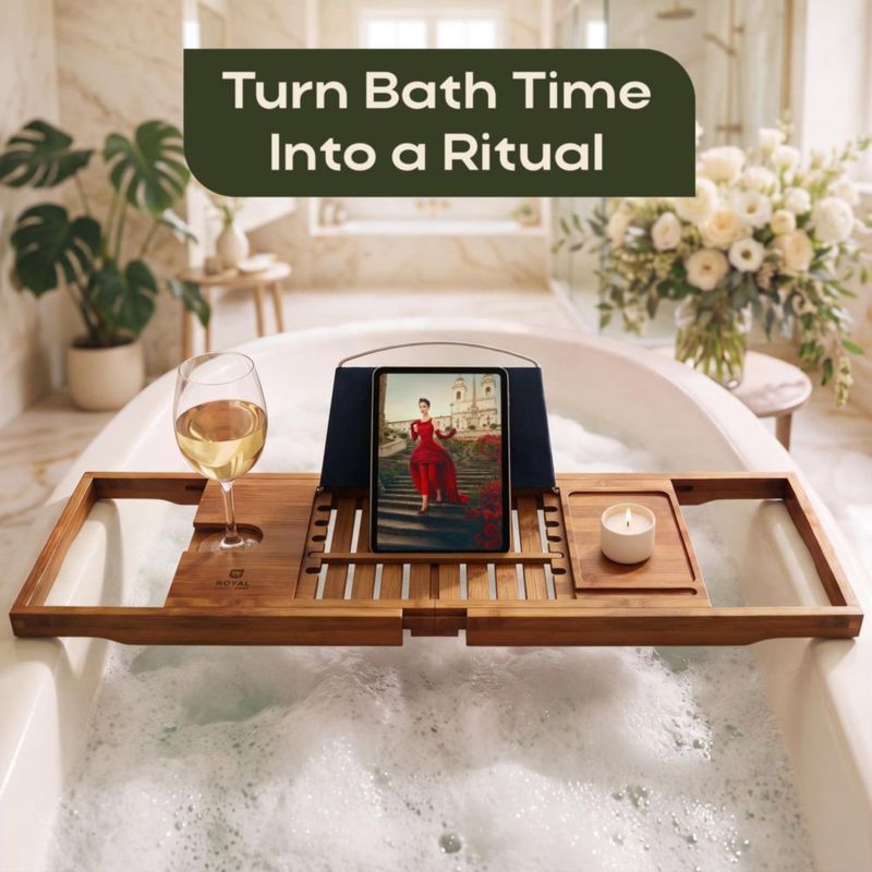 Bandeja para bañera ROYAL CRAFT WOOD plegable de bambú extensible