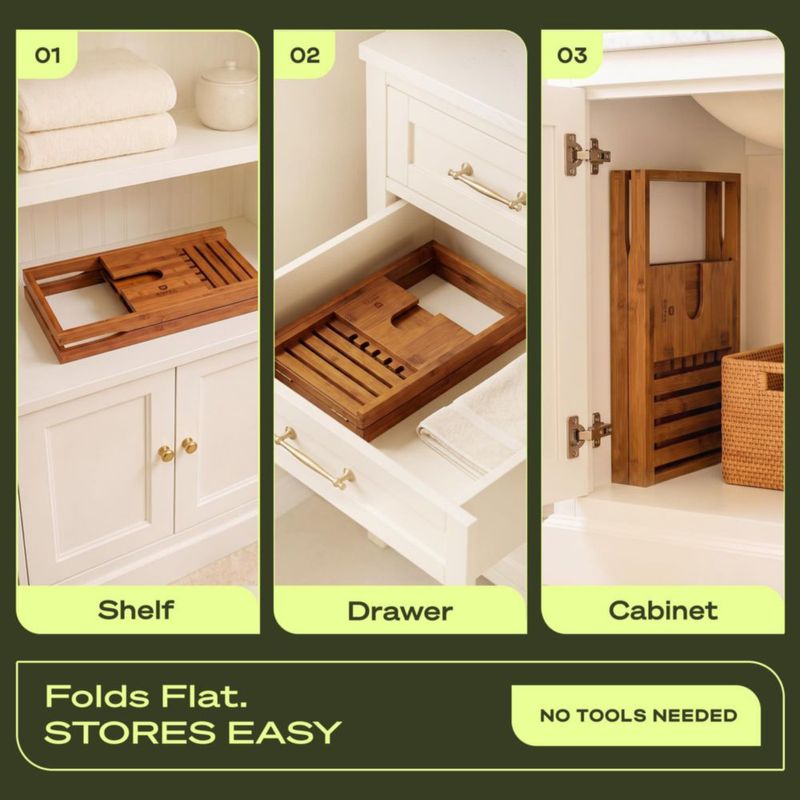 Bandeja para bañera ROYAL CRAFT WOOD plegable de bambú extensible