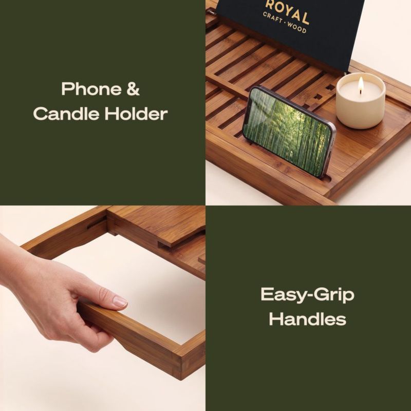 Bandeja para bañera ROYAL CRAFT WOOD plegable de bambú extensible