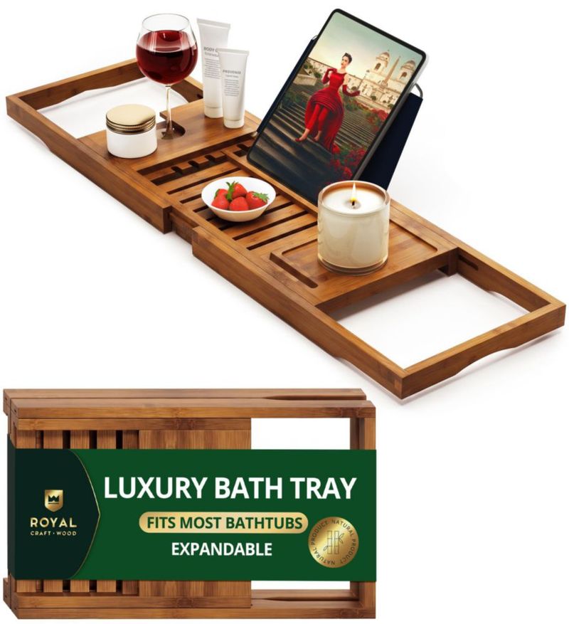 Bandeja para bañera ROYAL CRAFT WOOD plegable de bambú extensible