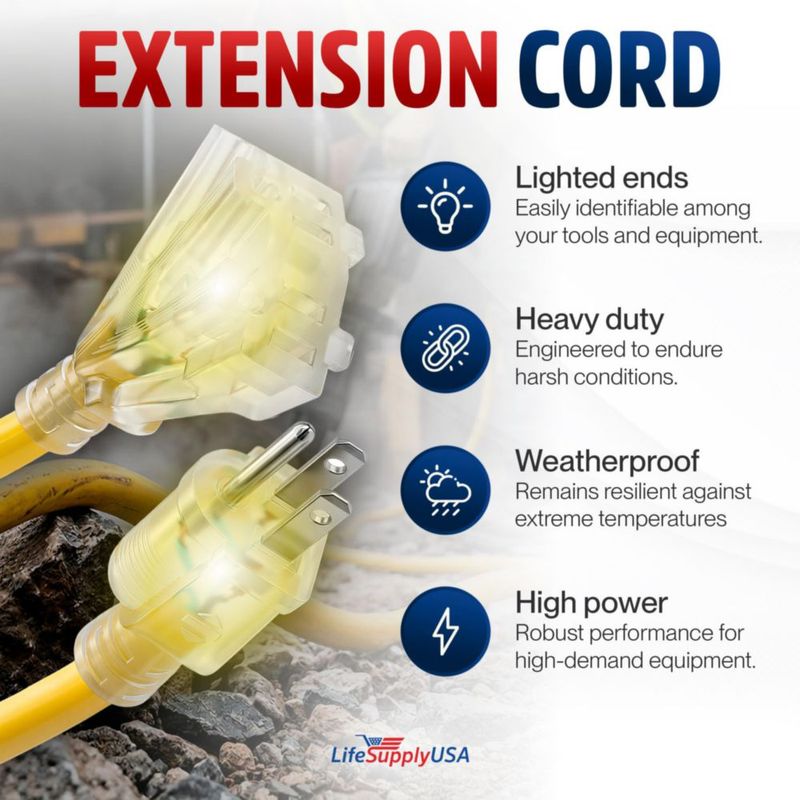 Cable de extensión LifeSupplyUSA 15 m 12/3 impermeable
