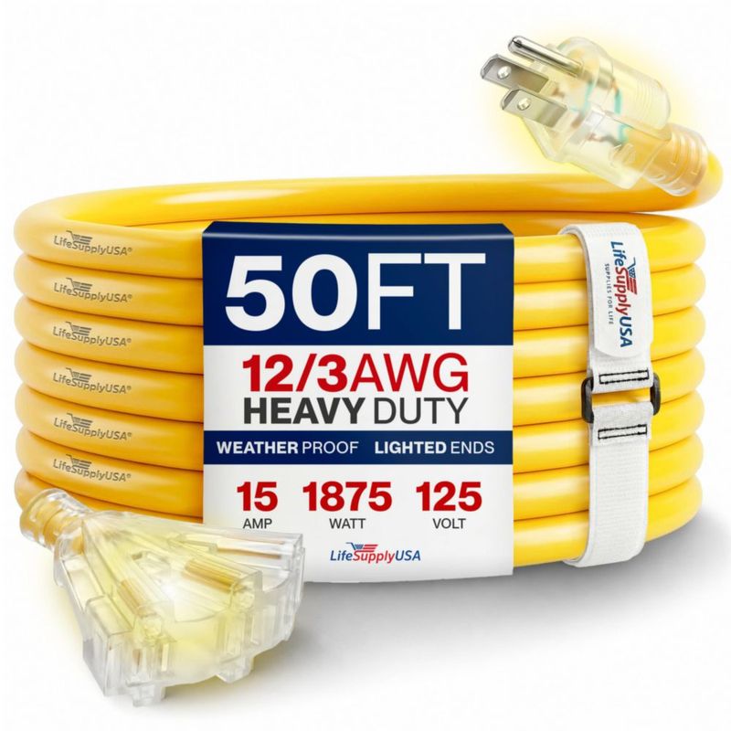 Cable de extensión LifeSupplyUSA 15 m 12/3 impermeable