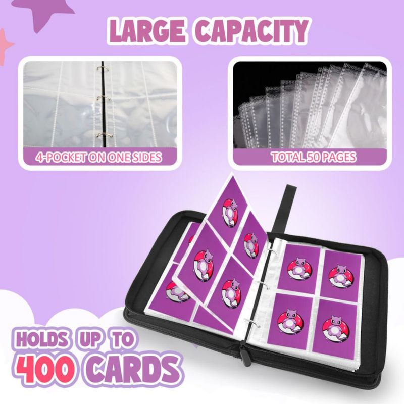 Carpeta de cartas Daisiki 400 bolsillos con cremallera - Morado