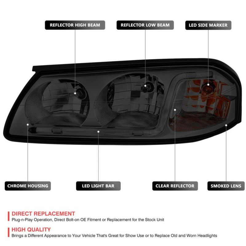 Faro delantero DNA MOTORING Chevrolet Impala 00‑05 Ahumado Transparente