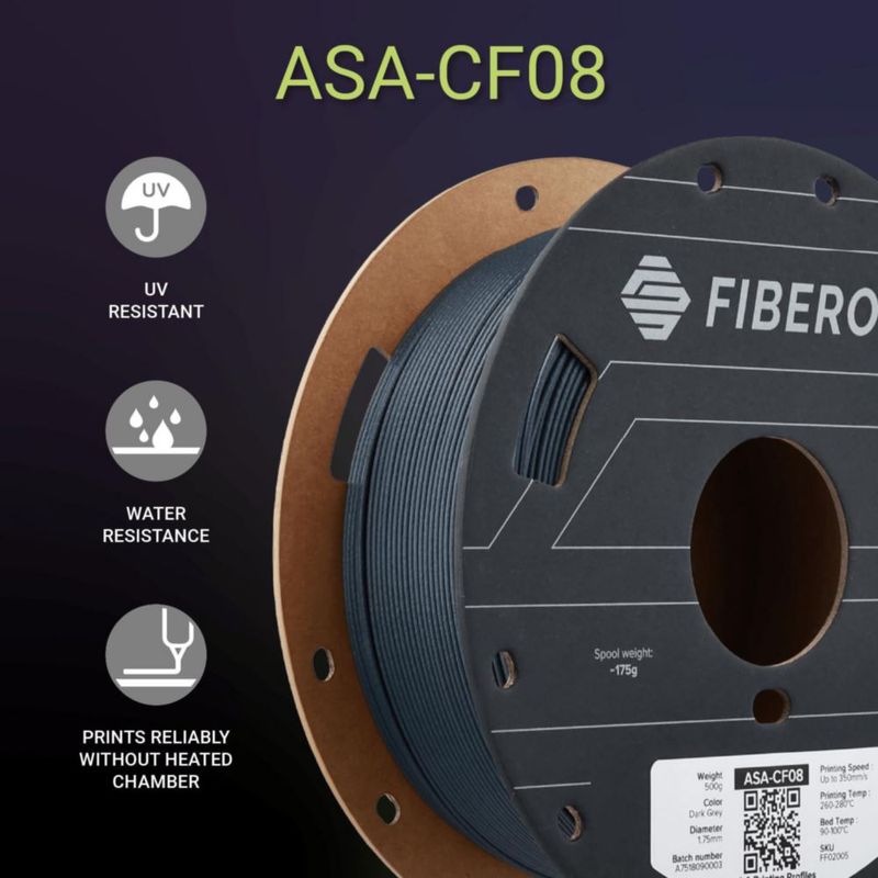 Filamento Polymaker Fiberon ASA-CF08 175 mm 05 kg Gris oscuro