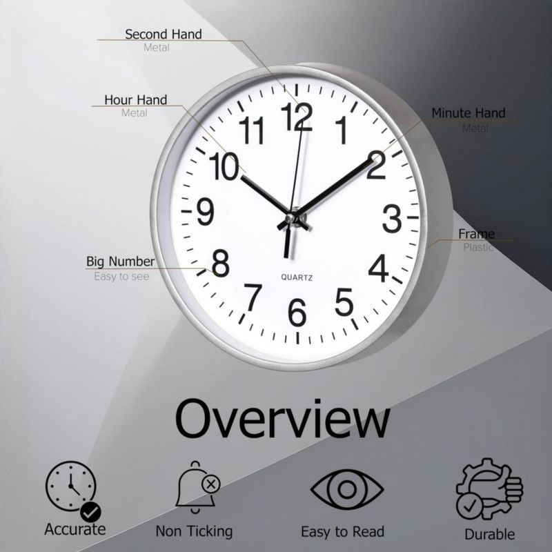 Reloj de pared CLOCKSWISE plateado analógico silencioso 25 cm
