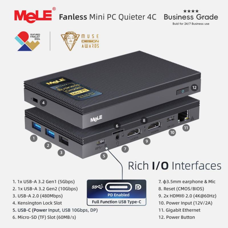 Mini PC MeLE N150 16 GB 512 GB sin ventilador 4C 3.6 GHz