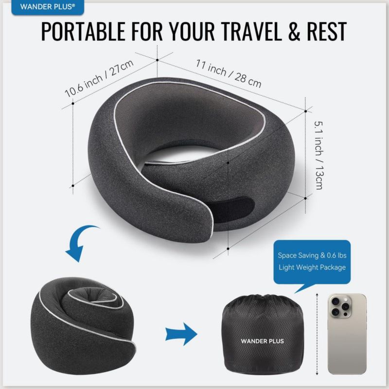 Almohada de Viaje WANDER+ de Espuma de Memoria Morada Ergonómica