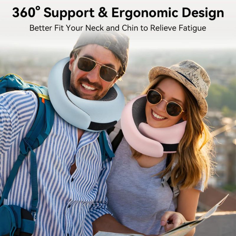 Almohada de Viaje WANDER+ de Espuma de Memoria Morada Ergonómica