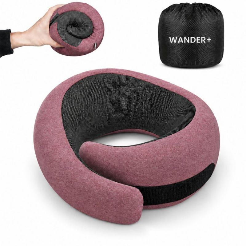 Almohada de Viaje WANDER+ de Espuma de Memoria Morada Ergonómica