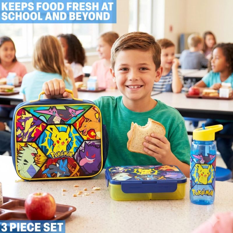 Set de 3 piezas Lunch Bag Get Trend Pokémon – Bolsa de almuerzo fiambrera y botella de 640 ml