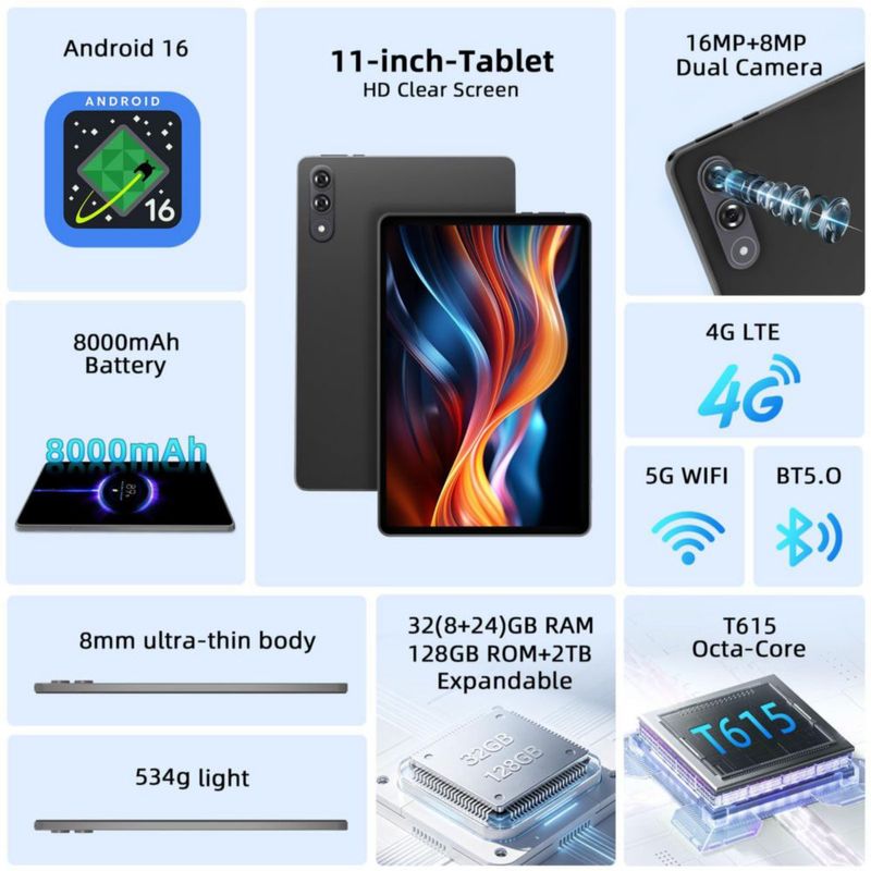 Tablet COTGOD 11" 32 GB+128 GB+2 TB Wi‑Fi 6 8000 mAh