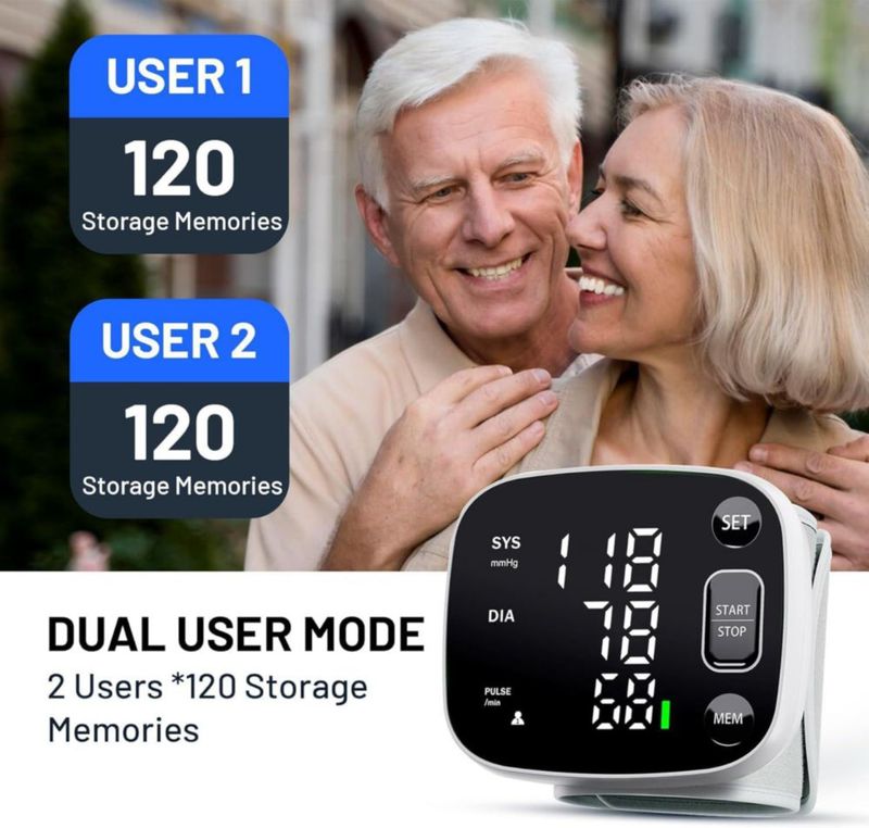 Monitor de presión arterial recargable para muñeca Ametmed