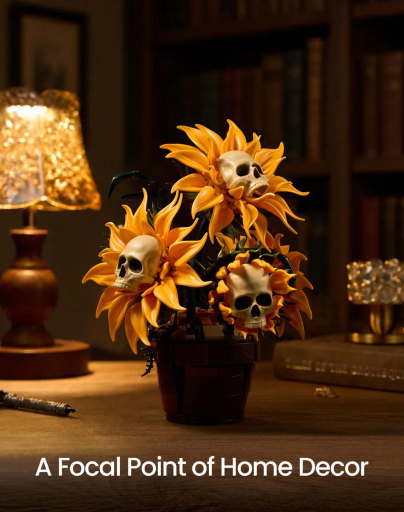 Set de Construcción SupreOwls Calavera con Girasol en Maceta para Adultos