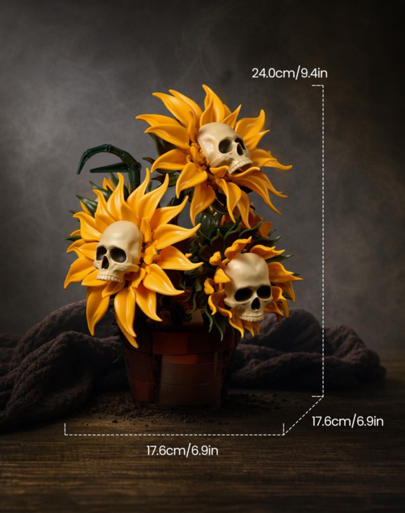 Set de Construcción SupreOwls Calavera con Girasol en Maceta para Adultos