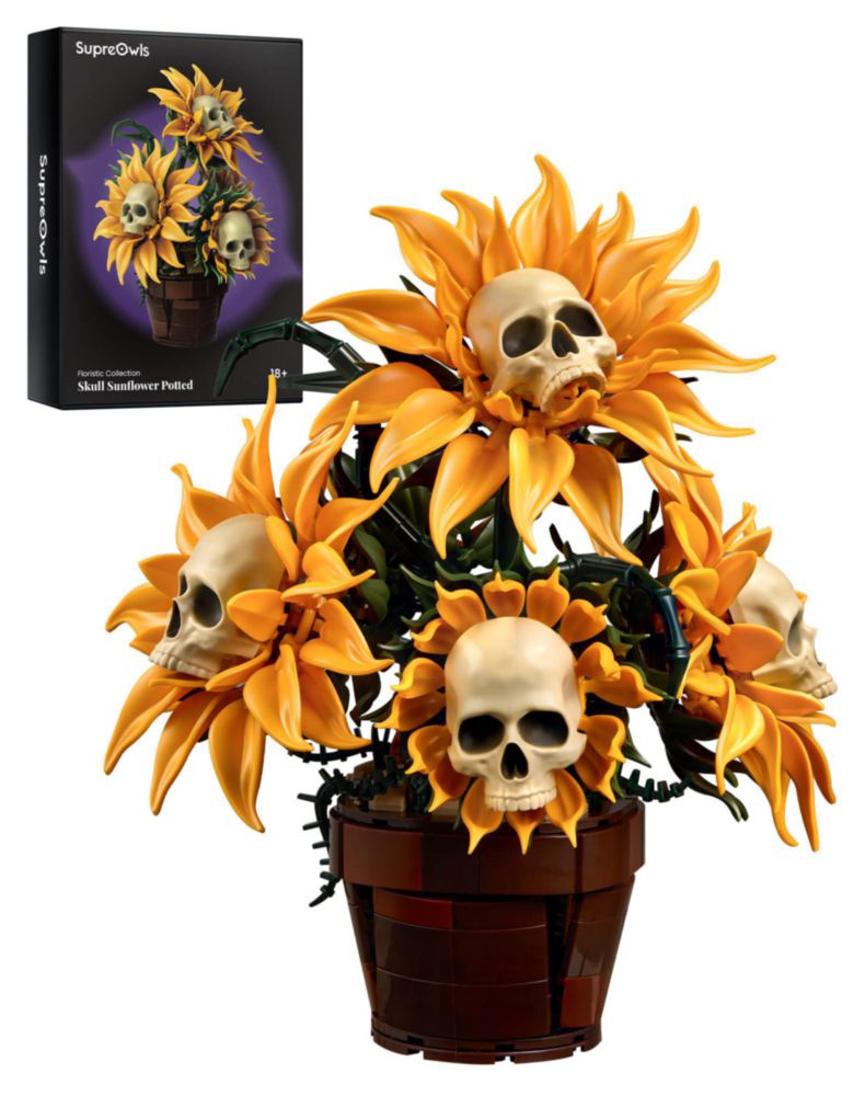 Set de Construcción SupreOwls Calavera con Girasol en Maceta para Adultos