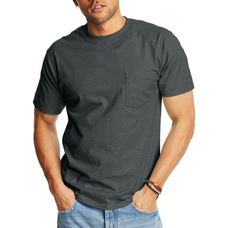 Camiseta Hanes talla XXL gris carbón con bolsillo
