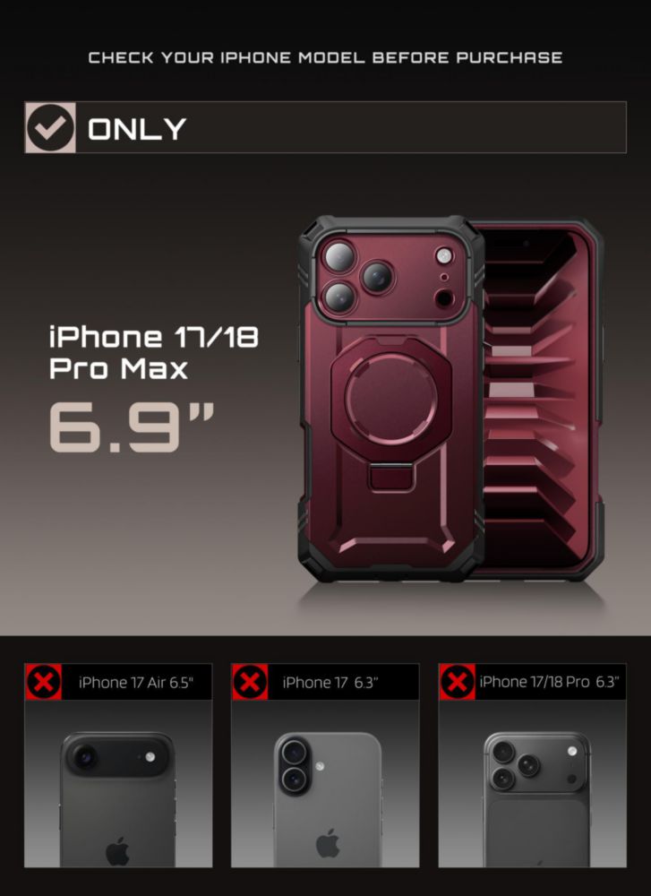 Funda SUPCASE para iPhone 18/17 Pro Max en color Burdeos
