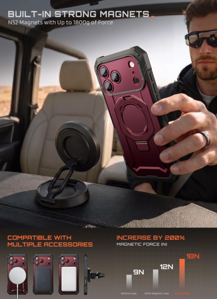 Funda SUPCASE para iPhone 18/17 Pro Max en color Burdeos