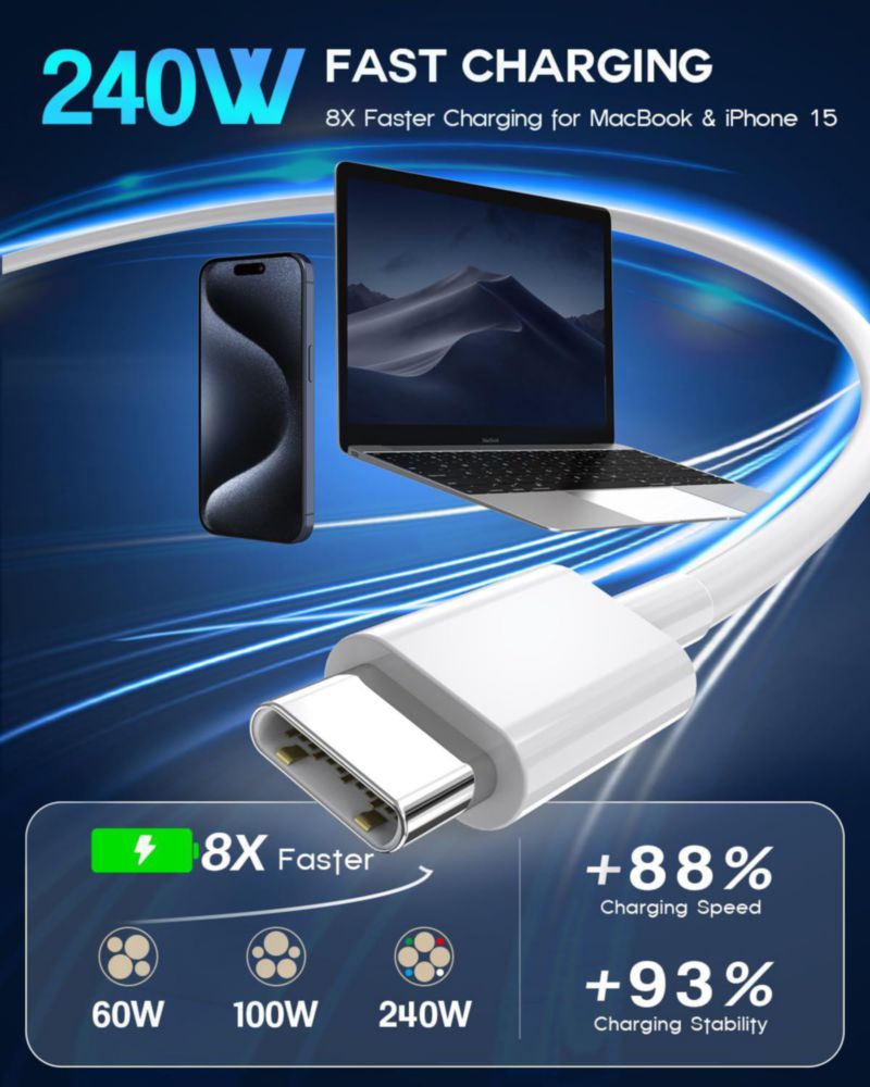 Cable USB‑C DreemTeam 240 W 2 m USB‑C a USB‑C