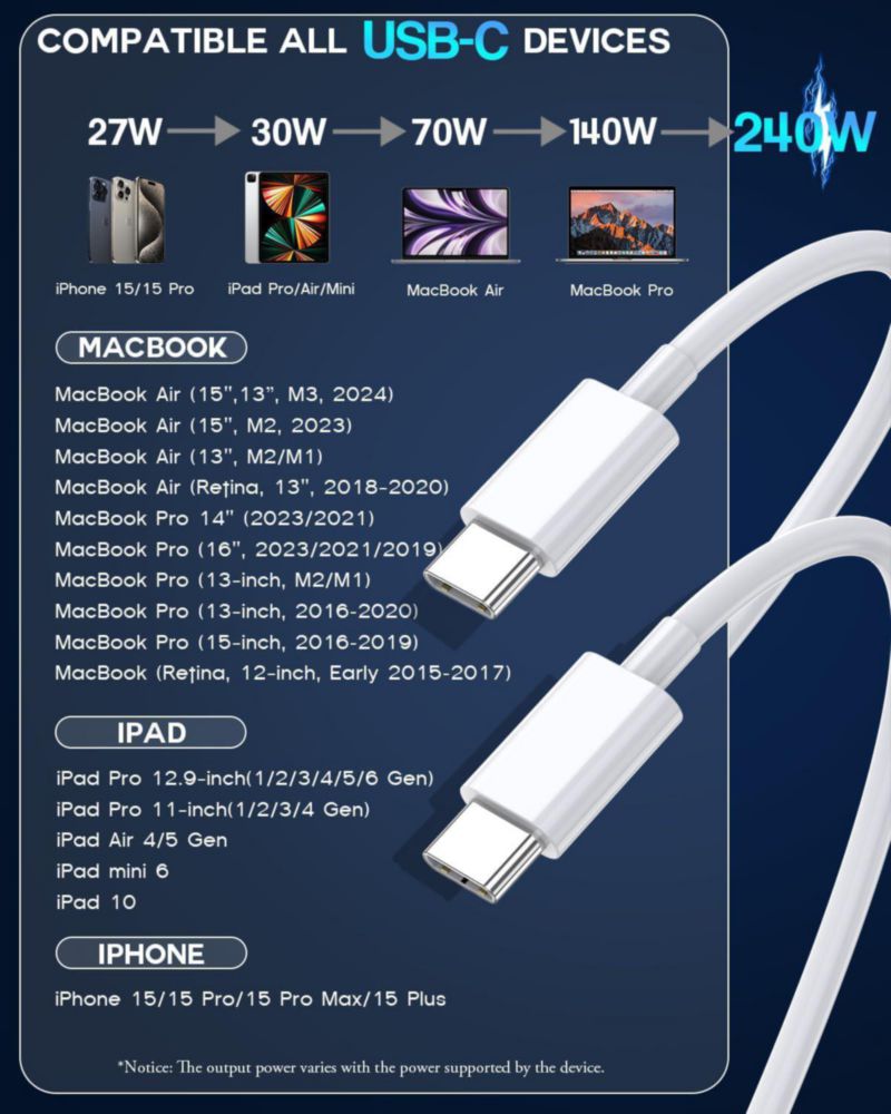 Cable USB‑C DreemTeam 240 W 2 m USB‑C a USB‑C
