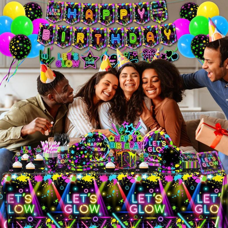 Pack de Decoración para Fiesta HAKOTI – Sirve a 24 Personas – Tema Neón