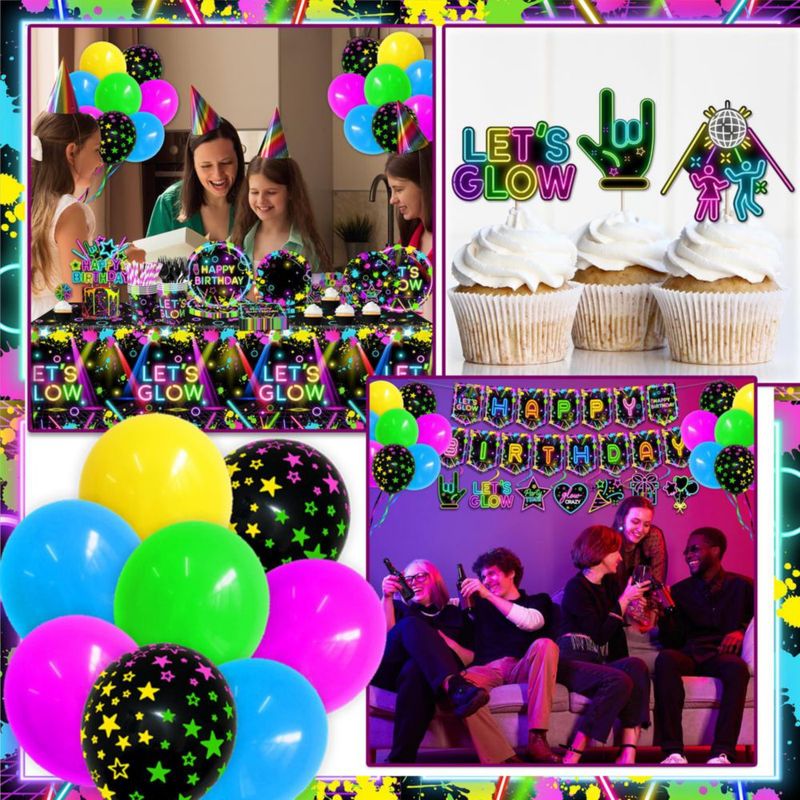 Pack de Decoración para Fiesta HAKOTI – Sirve a 24 Personas – Tema Neón