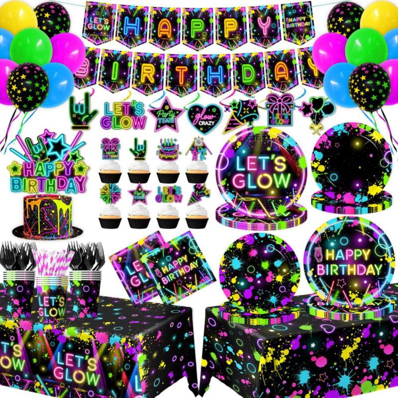 Pack de Decoración para Fiesta HAKOTI – Sirve a 24 Personas – Tema Neón