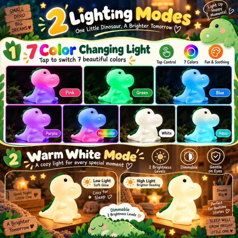 Luz nocturna YunLone Dinosaurio con 7 colores cambiantes